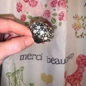 Black CocktailRing with Sparkling Rhinestones - Size 7